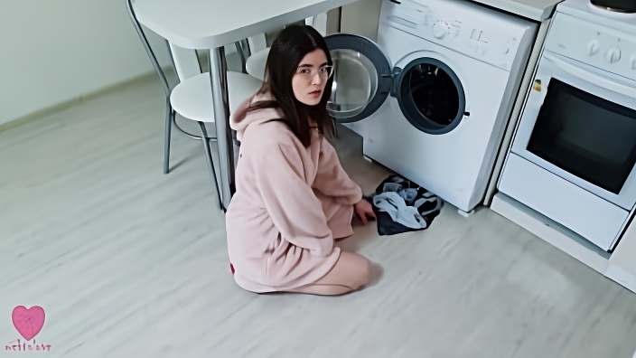 My Step Sister was NOT stuck in the washing machine and caught me when I wanted to fuck her pussy