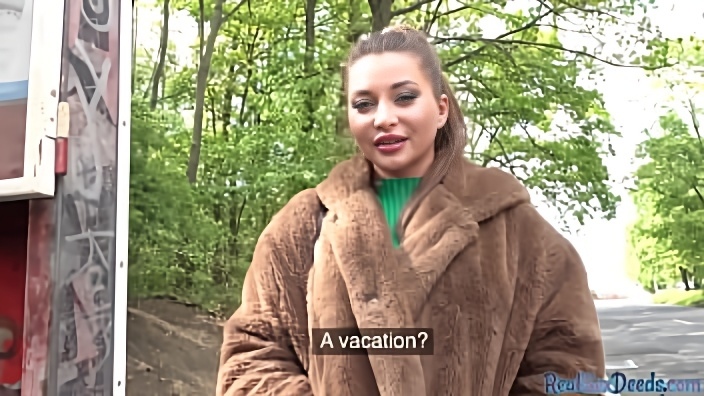 Pulled busty babe riding cock in POV after giving public bj