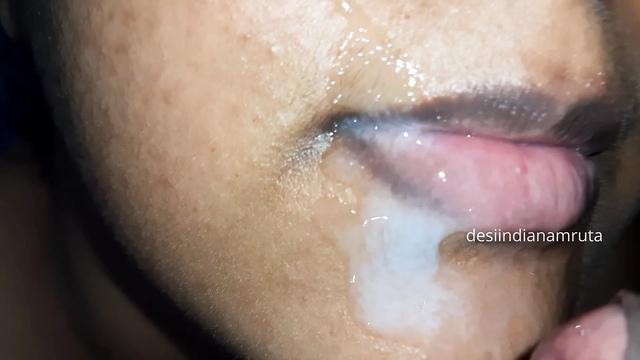 Desi Cute Indian Bhabhi gets Massive Cumshot in Beautiful Mouth & Lip from her Devar's Cock !!