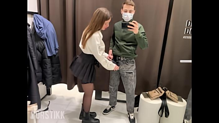 Public blowjob in fitting room with my fucking girlfriend and cum in mouth