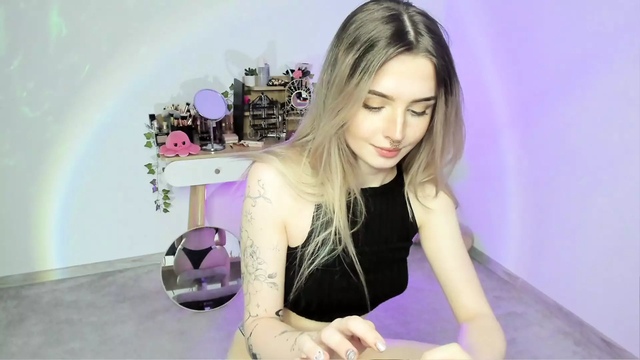 Busty Blond Girl Licks Her Big Boobs! Big Ass In Mirror!