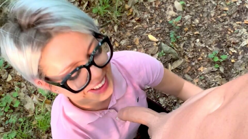 Walking in the woods I decide to PULL HIS PANTS DOWN and start SUCKING HIS COCK with GREED