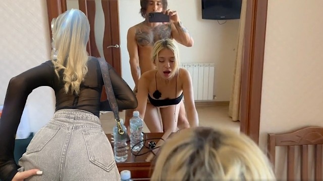 Fucking a neighbor with a big ass at the mirror